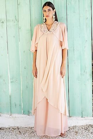 blush pink hand embroidered maxi dress