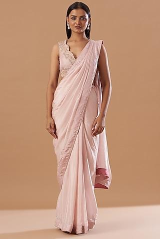 blush pink hand embroidered saree set