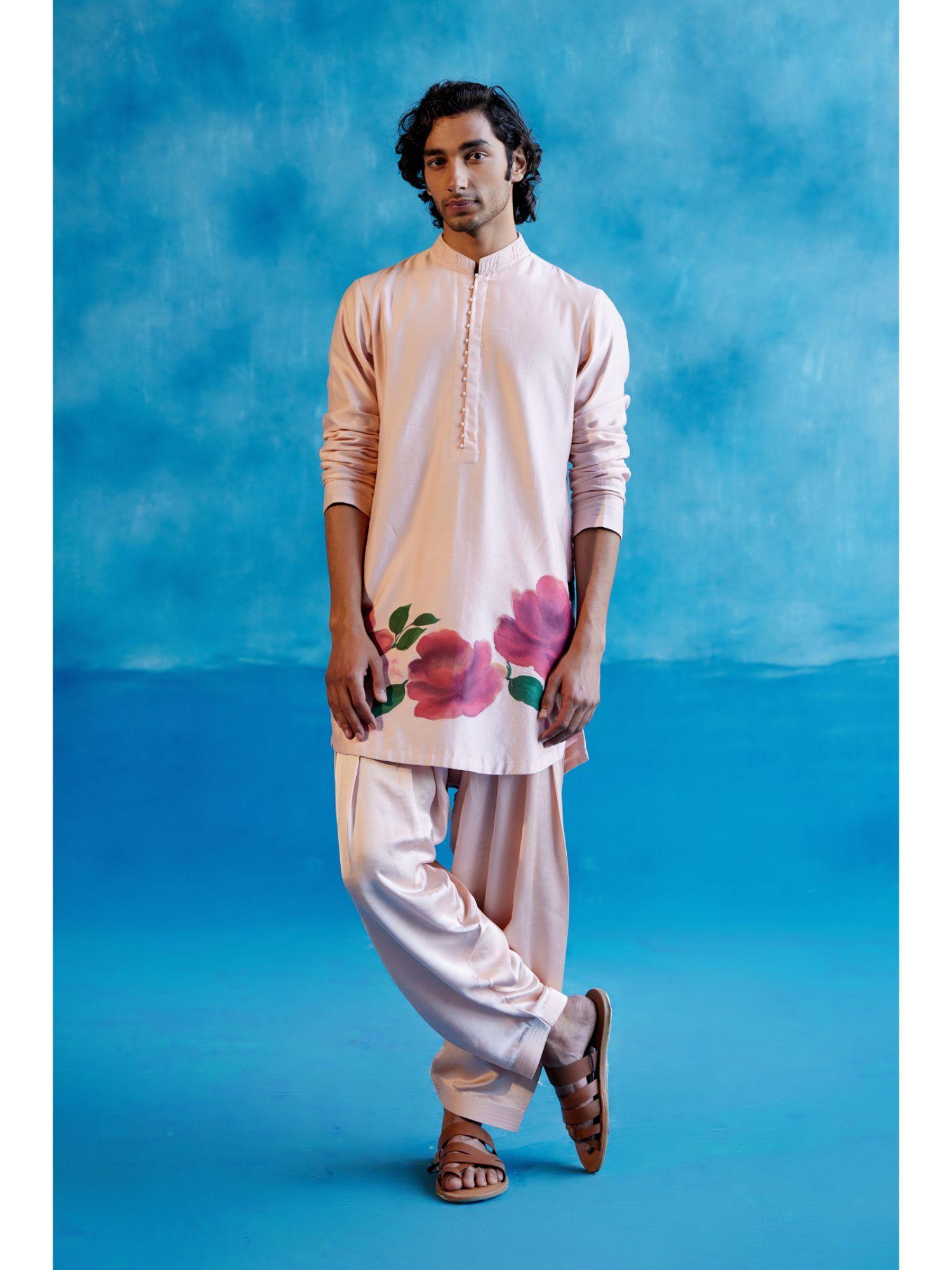 blush pink hand painted kurta with salwar (set of 2)