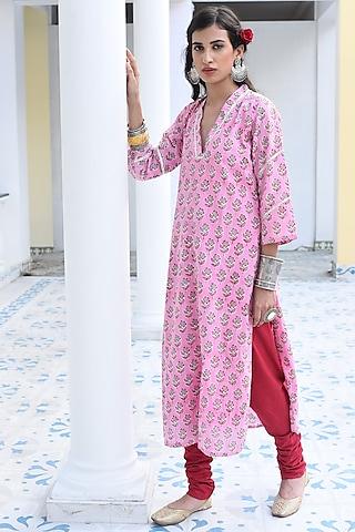 blush pink handcrafted long kurta set