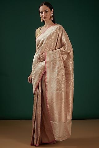 blush pink handwoven banarasi saree set