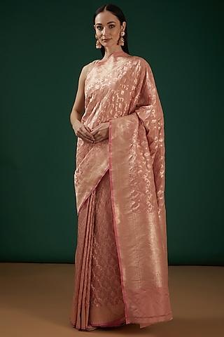 blush pink handwoven banarasi saree set