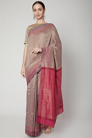 blush pink handwoven zari & silk saree set