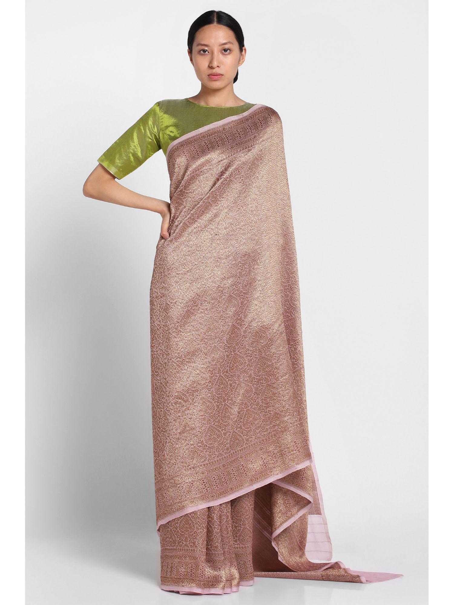 blush pink kora banarasi chandrima saree with unstitched blouse