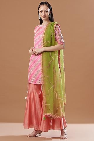 blush pink leheriya printed tunic set