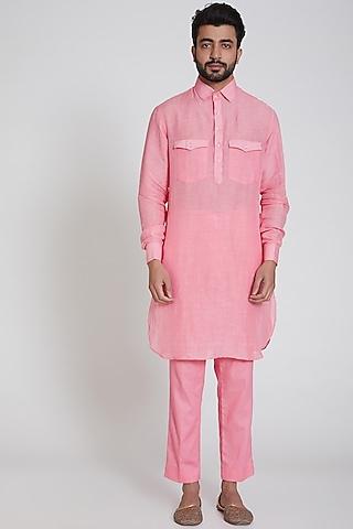 blush pink linen kurta set