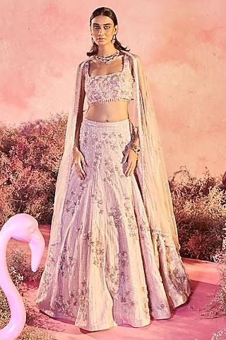 blush pink mesh sequins embellished lehenga set