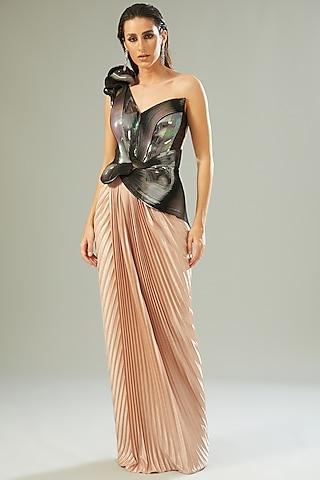blush pink metallic jersey moulded gown