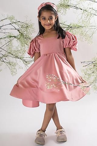 blush pink milano satin embroidered dress for girls
