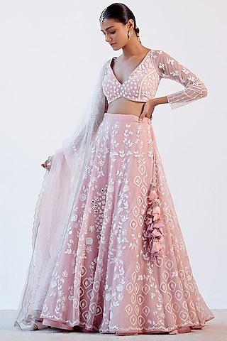 blush pink mirror embroidered lehenga set