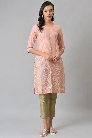 blush pink mukaish printed kurta