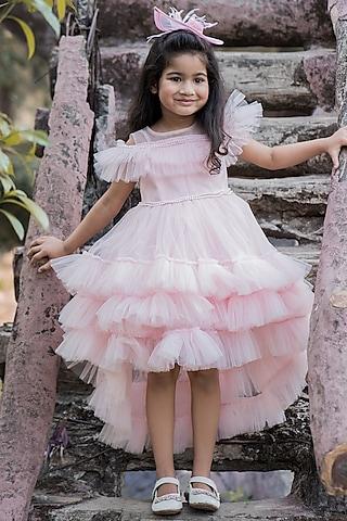 blush pink net ruffled dress for girls