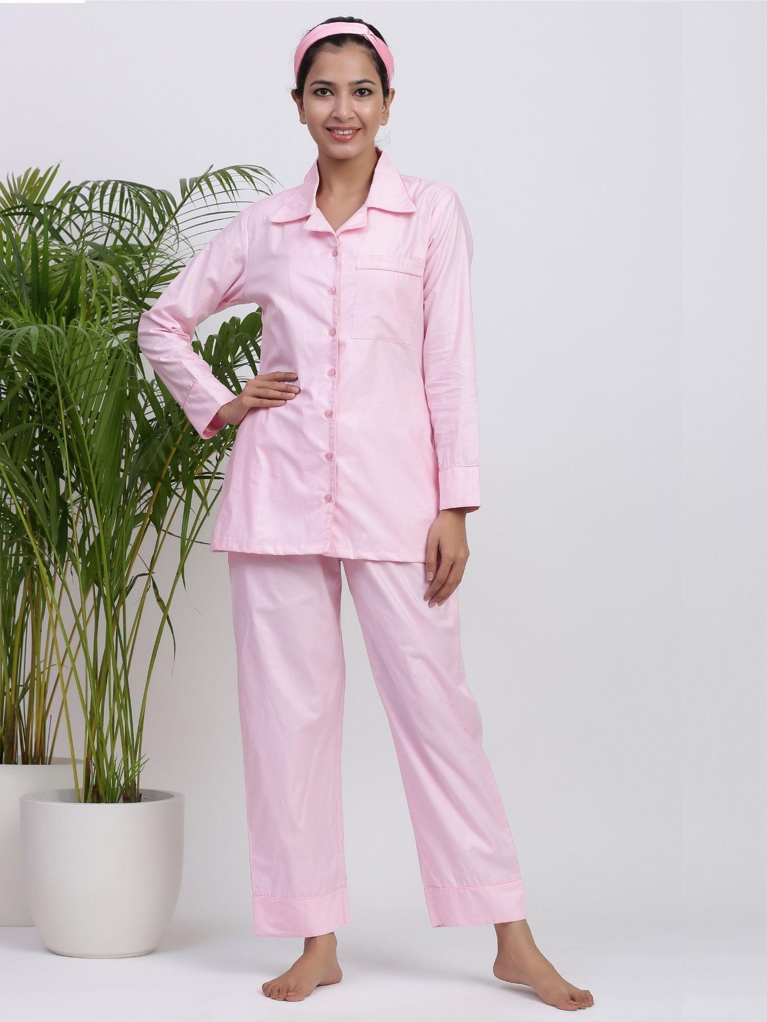 blush pink night suit shirt and pajama (set of 2)