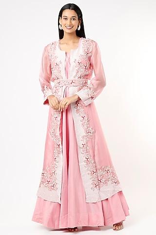 blush pink organza & chanderi anarkali set