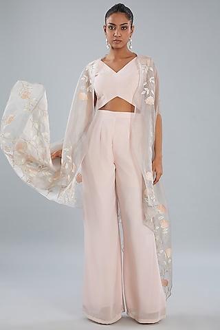 blush pink organza & georgette hand embroidered cape set