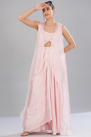 blush pink organza & satin cape set