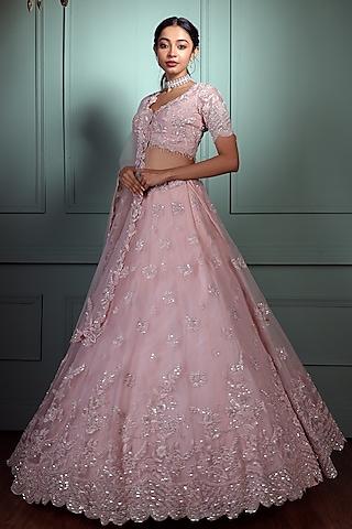 blush pink organza embroidered lehenga set