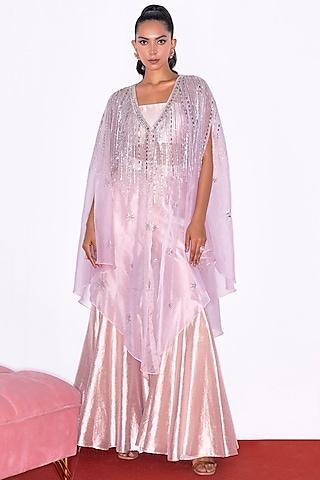 blush pink organza hand embroidered cape set