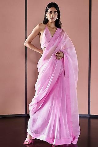 blush pink organza handwoven saree set