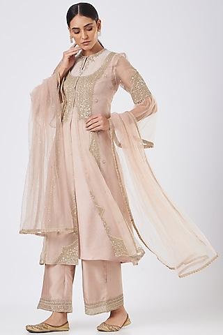 blush pink organza kurta set