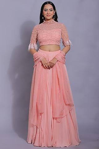 blush pink organza lehenga set