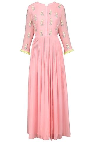 blush pink pearl embroidered gown
