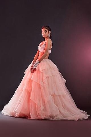 blush pink polyester mesh & tulle lehenga set