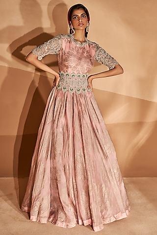 blush pink printed & embroidered anarkali set