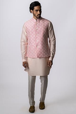 blush pink printed & embroidered bundi jacket