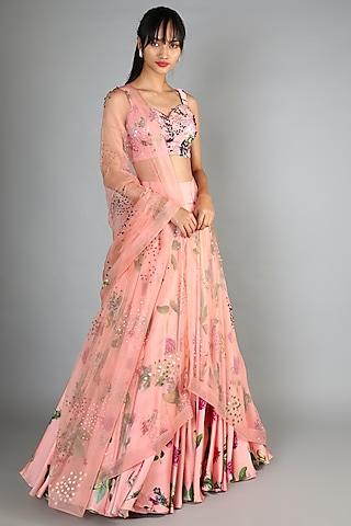 blush pink printed & embroidered lehenga set