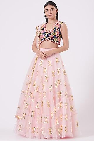 blush pink printed draped lehenga set