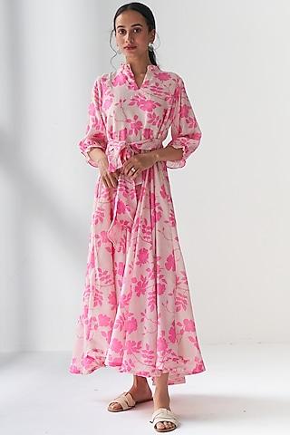 blush pink printed flared dress