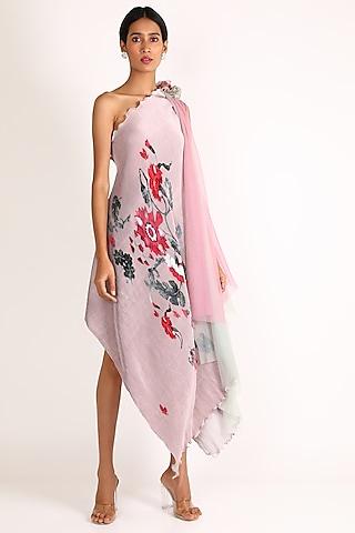 blush pink printed one shoulder dress