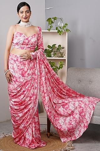blush pink printed pre-stitched saree