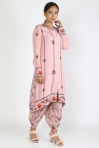blush pink printed tunic with dhoti pants