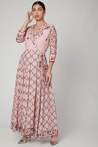 blush pink printed wrap dress
