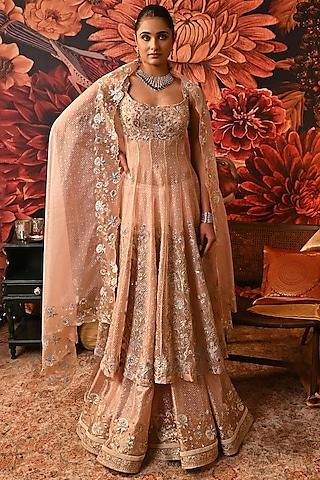 blush pink pure silk organza embroidered anarkali set