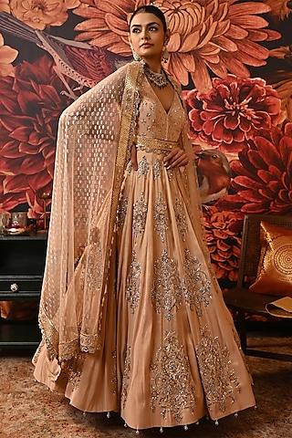 blush pink pure silk organza printed & embroidered anarkali set