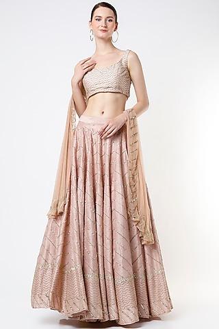 blush pink raw silk boota embroidered lehenga set