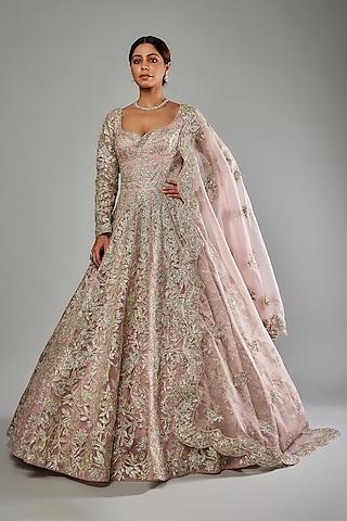 blush pink raw silk embroidered lehenga set