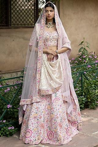 blush pink raw silk embroidered lehenga set