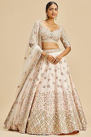 blush pink raw silk resham embroidered lehenga set