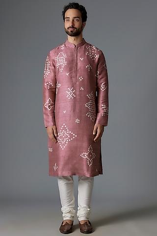 blush pink raw silk shibori printed kurta set