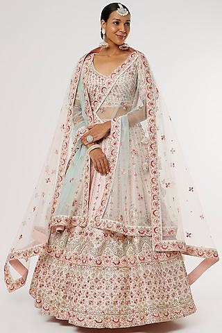 blush pink raw silk zardosi embroidered lehenga set