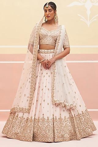 blush pink raw silk zardosi embroidered lehenga set