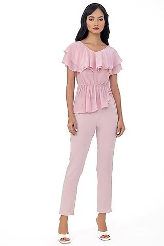 blush pink ruffled top