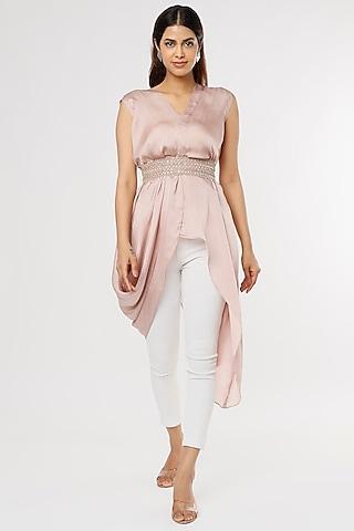 blush pink satin lurex asymmetrical tunic