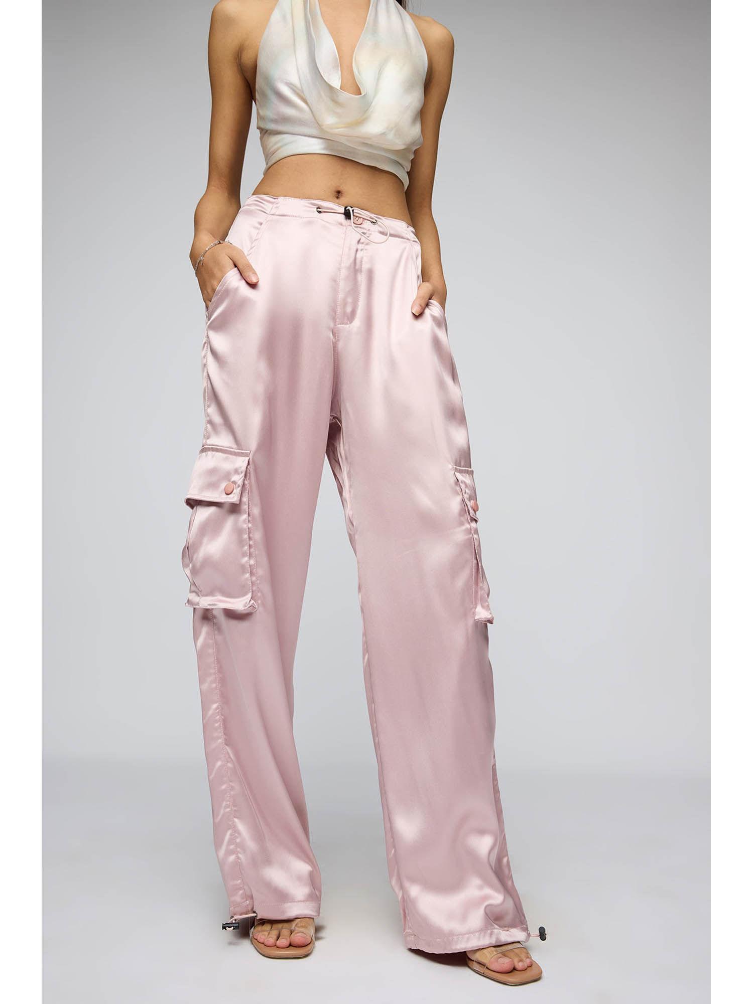 blush pink satin parachute trousers