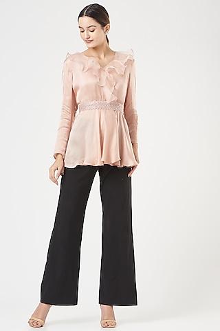 blush pink satin ruffled tunic