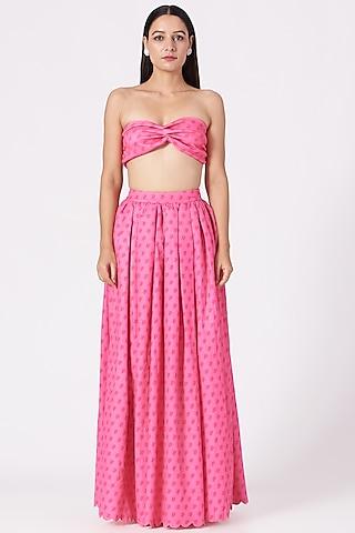 blush pink scuba & poly crepe digital printed skirt set